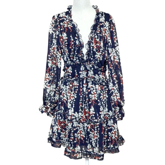 Saints + Secrets M Womens Blue Floral Ruffle Mini Dress Open Back Party Dress - Picture 5 of 8